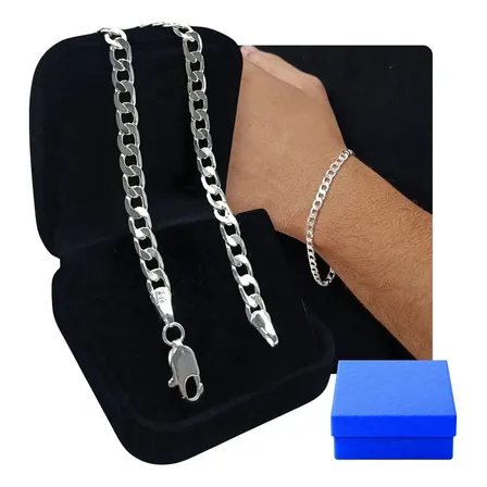 Pulseira Grumet Escama De Peixe Em Prata 925 Masculino Prateado 21 Cm 9 Mm
