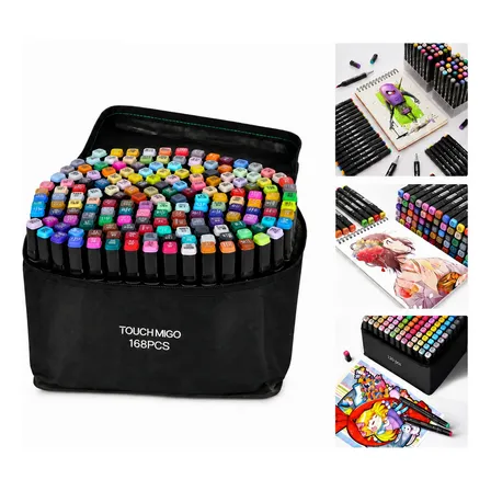 Kit Marcadores 168 Cores Ponta Dupla Álcool Profissional Multicolorido