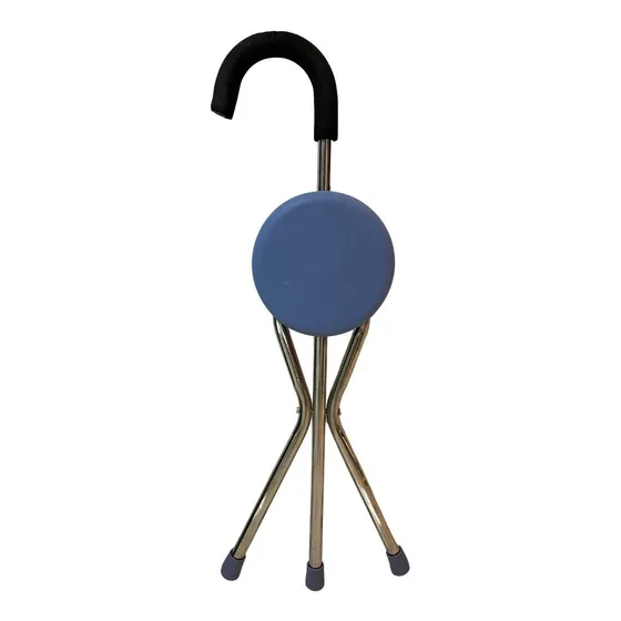 Bastón Con Asiento Plegable De 3 Apoyos - Banco Color Cromado