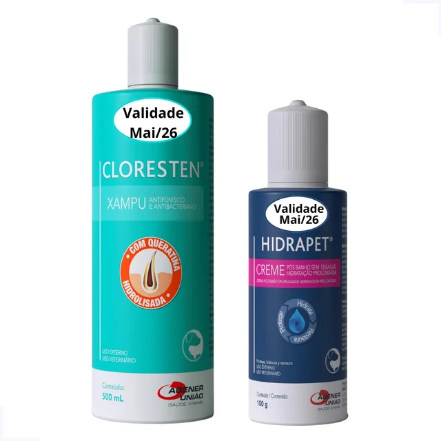 Kit Shampoo Cloresten 500ml + Hidrapet 100ml Cães E Gatos