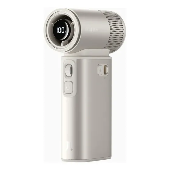 JISULIFE Ventilador de Mano Ultra2 9000mAh, 25h Máx, 5en1, Turbo 100 Velocidades, Power Bank 18W con Linterna, Carcasa Metálica, Esencial de Viaje, Regalo para Hombres-Marrón Claro