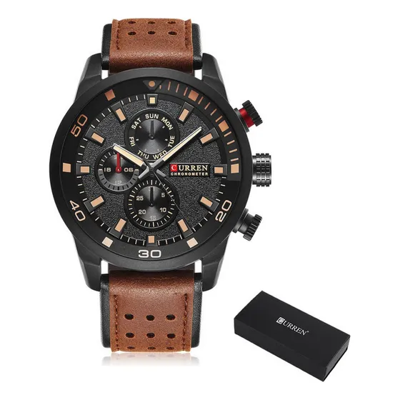 Reloj Deportivo Curren M8250 De Cuarzo Y Piel Bisel Black Coffee
