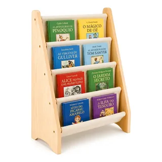 Estante Livros Infantil Rack Organizador Madeira Montessori Bege