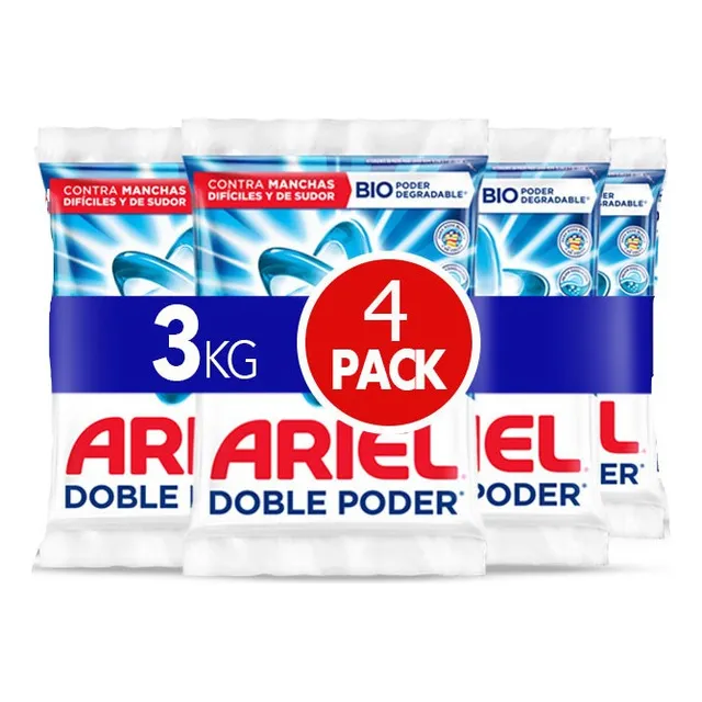 Detergente En Polvo Ariel Doble Poder 3kg, 4 -pack De 750gr