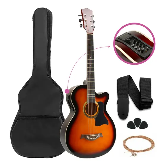Guitarra Electroacústica Femmto Eag003 Para Diestros Naranja Arce Brillante