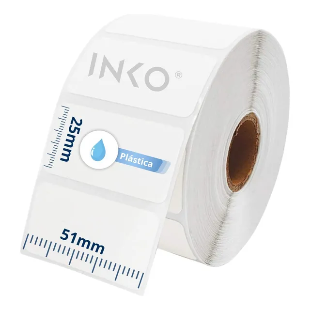 05 Rollos Etiqueta Térmica Plástica 51x25 2x1 Plastificada Color Blanco