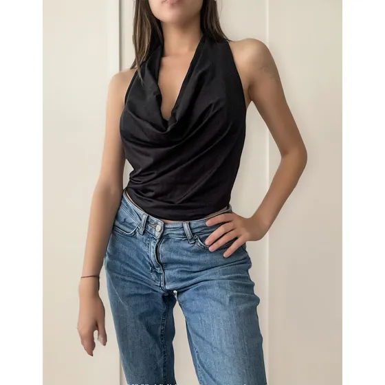 Blusa Escote Buche Microfibra Moda Mujer
