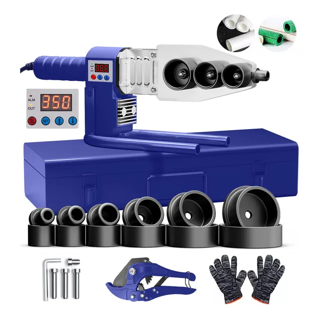 Kit de Termofusora Pantalla Digital con 6 Dados (20mm A 63mm) 1000W Termofusor Herramientas Soldador de Tubo de Agua PláStico Para PE/PPR/PB/PVDF/HDPE/PVC