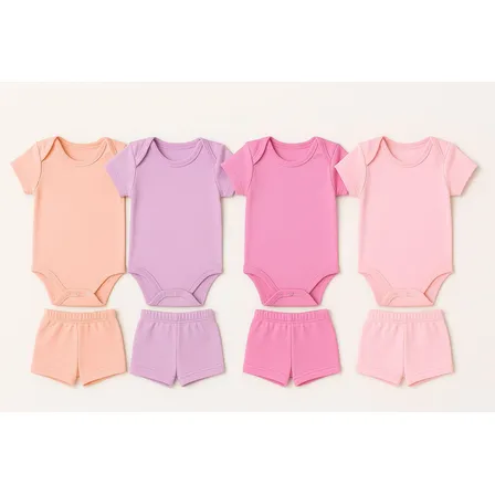 Kit 4 Peças De Roupas De Bebê Premium Body Curto+ Shortinho Cores Femininas G-veste De 8 A 12 Meses