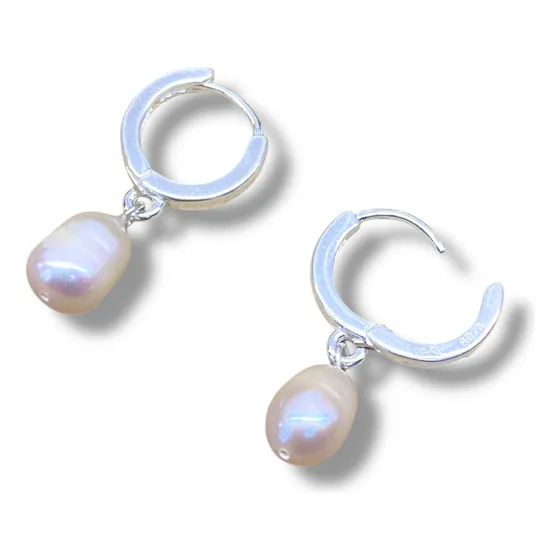 Aros Argollas De Plata 925 Con Perla De Rio (mga5)
