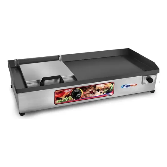 Chapa Lanche Elétrica 70x30 Profissional Hambúrguer Hot Dog Cor Inox