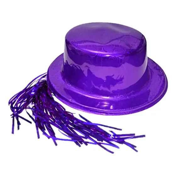 Pack X12 Gorros Chaplin Con Pelo Hora Loca Fiesta Año Color Violeta Oscuro