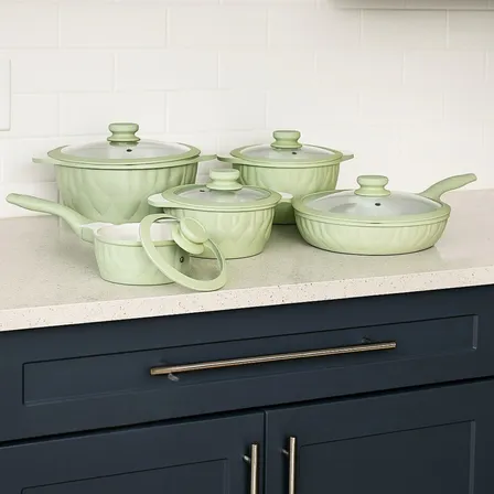 Conjunto Panelas Antiaderente Cerâmica Indução Verde 5 Peças