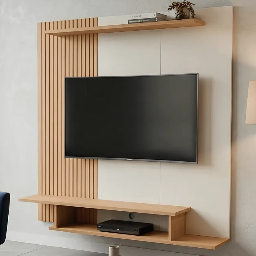 Estante para TV 55 Painel Ripado Bege