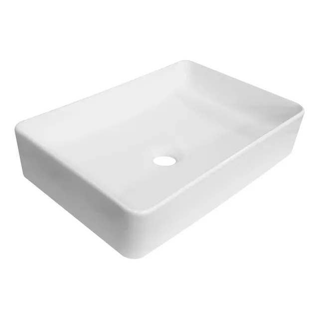 Lux Sany Lavabo Rectangular Cerámico Blanco Sobreponer 5034 Blanco Con Brillo