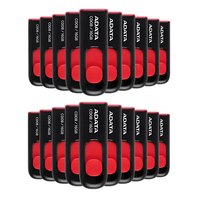 Kit De 20 Memorias Usb Adata C008 16gb 2.0 Negro Con Rojo