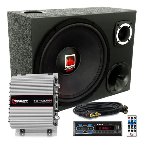 Caixa Trio Sub 15 Detoner + Radio Bluetooth + Modulo Taramps