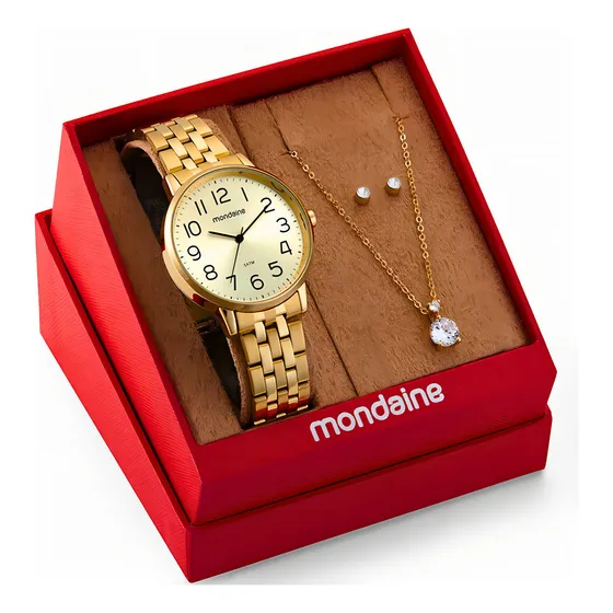Relógio de pulso Mondaine mondaine dourado, analógico com corria de aço color dourado