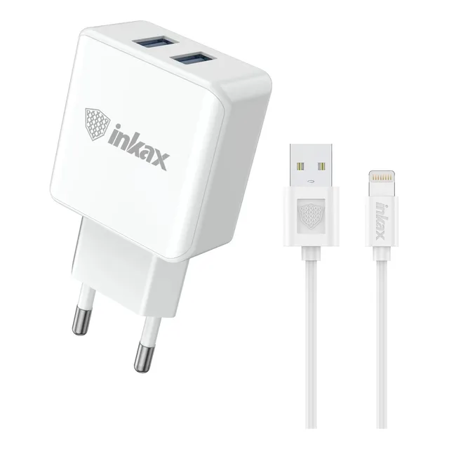 Cargador Celular Inkax Dos Usb + Cable Compatible iPhone 1 M