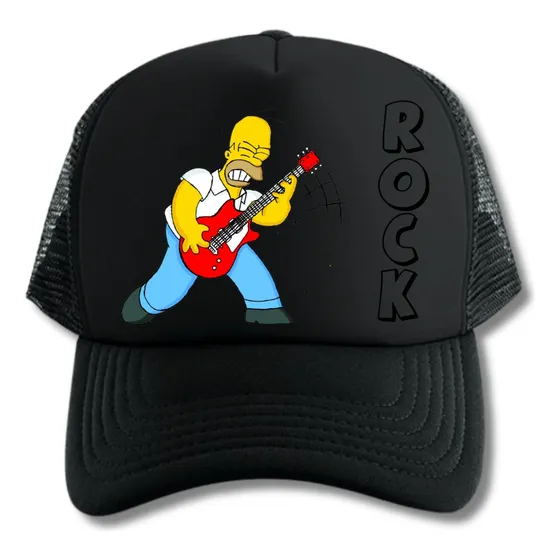 Gorra Trucker Homero Simpson Rock Black And White