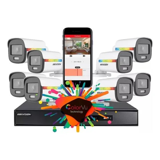 Kit Seguridad Hikvision Dvr + 8 Cámaras Vision Color 24hs Color Blanco