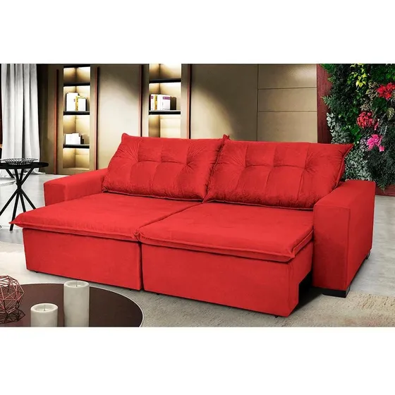 Sofá Austrália. 2,92m Retrátil, Reclinável Molas No Assento Cor Vermelho
