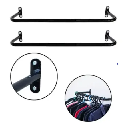 Kit 02 Araras Roupas Cabideiro Closet De Parede Reta Preta Preto