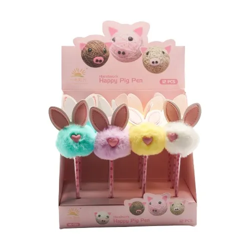 Lapicera Pompón Conejo Corazones Caja X12