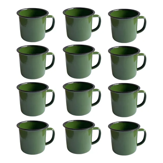 Caneca Esmaltada Verde Pequena Mini 80ml Café Chá - 12 Peças