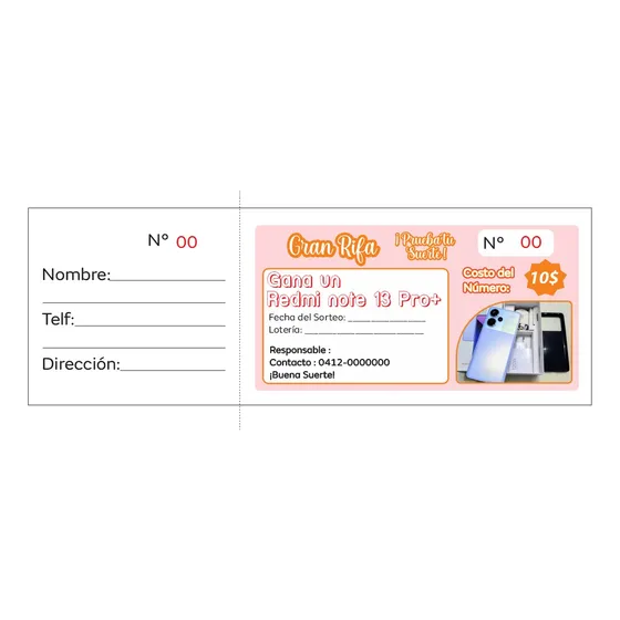 Talonario De Rifas Personalizado 1000 Números / A Full Color