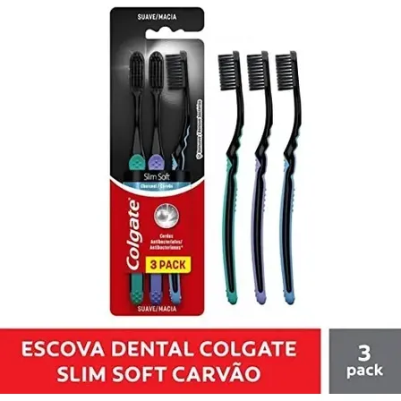 Kit De Escovas De Dentes Slim Soft Black Com 3 Unidades Colgate