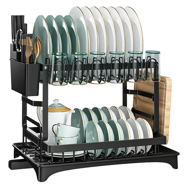 Escorredor De Louça Inox Com Porta Pratos Talheres Copos Preto