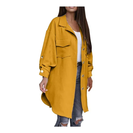 Abrigo Casual Para Mujer Boton Largo Calle Uso Diario Ajuste