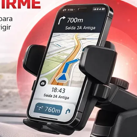 Suporte de Celular Veicular Automotivo 360º Universal Ajustável com Ventosa Gruda no Painel Vidro Parabrisa para GPS Encaixe Giratório Articulado com Trava Automática Anti Queda para Carro Caminhão