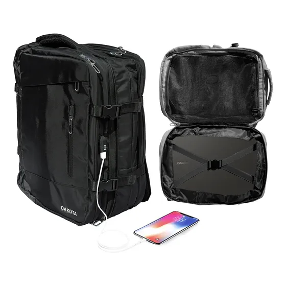 Mochila Viaje Carry On 24l Monobag MG Calidad Deluxe Reforzada Color Negro Diseño De La Tela Liso