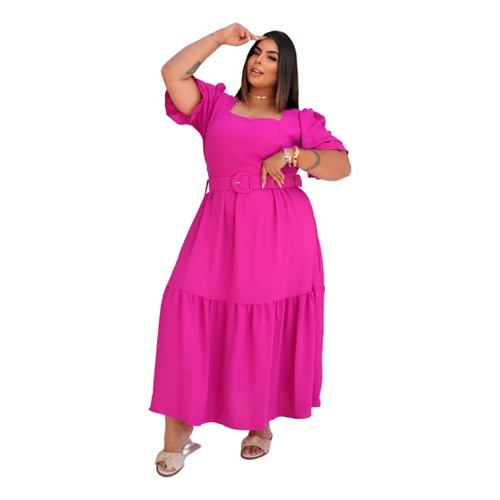 Vestido Feminino Plus Size Elegante Com Cinto Evangelica