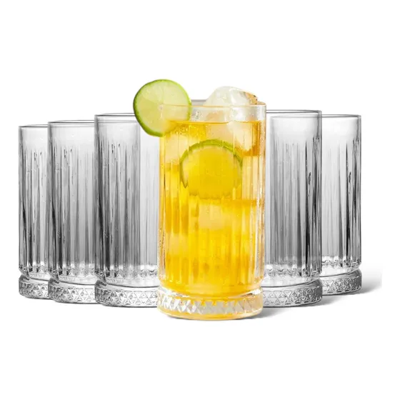 Set De 6 Vasos Altos Vintage Tallado 450ml Color Transparente