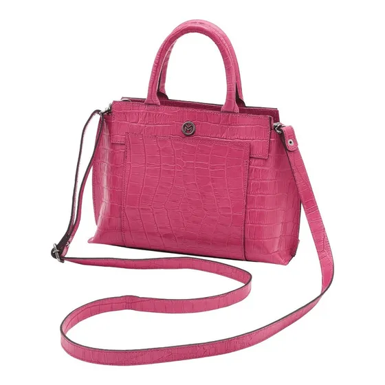 Bolsa De Couro Bovino Feminina Transversal Mariart Mini Rubi Cor Croco Pink