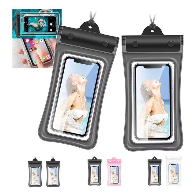 2pz Funda Bolsa Protectora Impermeable Para Teléfono Móvil , Flotable Compatible Con Apple Iphone Samsung Y Hasta 7.2 In (negro, Blanco, Rosa) Negro/negro 2pz Funda Bolsa Protectora Impermeable