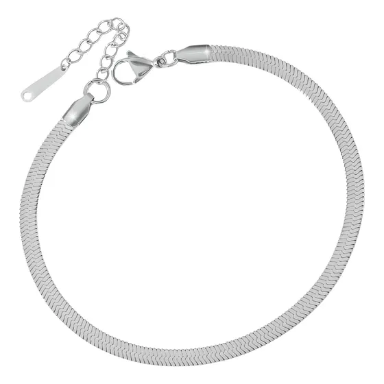 Tobillera Panza Víbora Plana Pulsera Pie Mujer Acero Plata