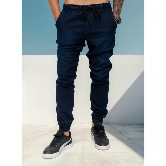 Calças Jeans Camuflada Masculina Jogger Com Punho Elastico