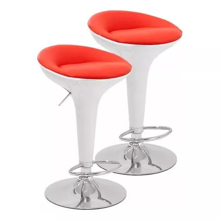 Banqueta Taburete Desayunador X2 Barra Bar Newmo Blanca Asiento Rojo