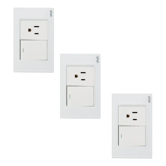 Kit 3 Placas Valo Con 1 Apagador Y 1 Contacto Cristal