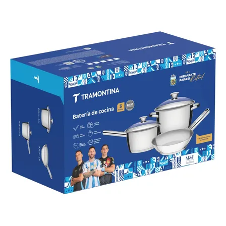 Batería Cocina Juego Ollas Tramontina Allegra Inox 3 Piezas Color Gris