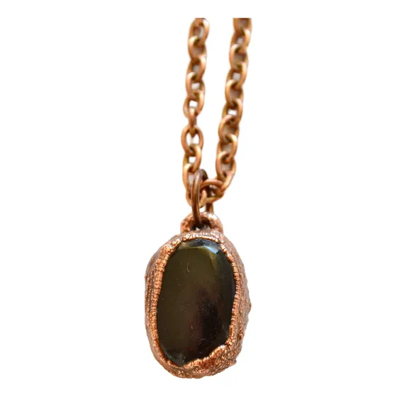 Collar Dije Espejo De Obsidiana Negra, Cadena Cobre, Cod1