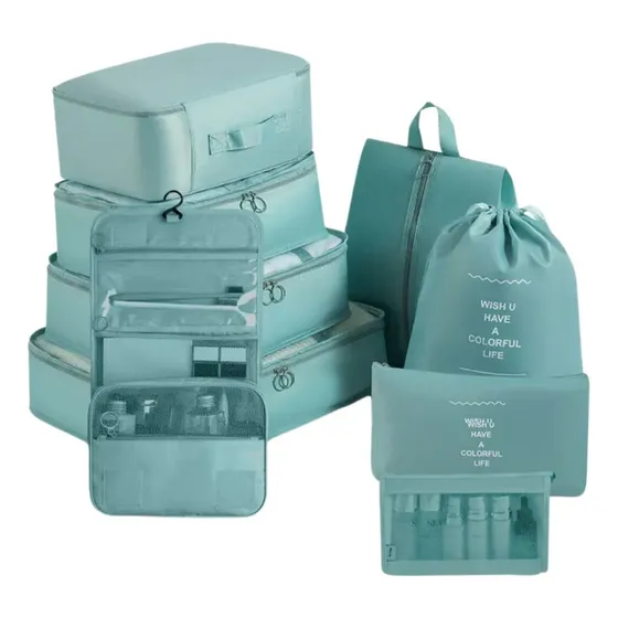 Set Organizador Valija Viaje Almacenamiento Equipaje X9 Unid Color Verde Una Ganga