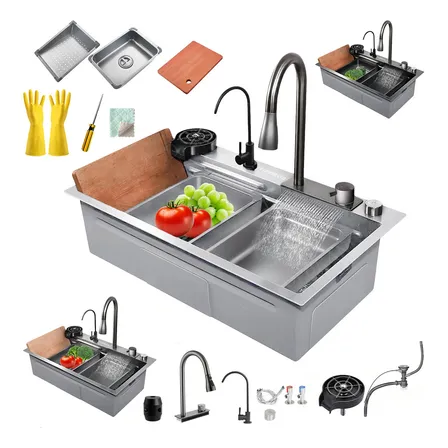 68×46 Vratopbrand Fregadero De Organizadore Cocina Tarja Acero Inoxidable Color Plateado Con Accesorios Diseño Antideslizante Del Perillón Tres Colores 68×46 Plateado