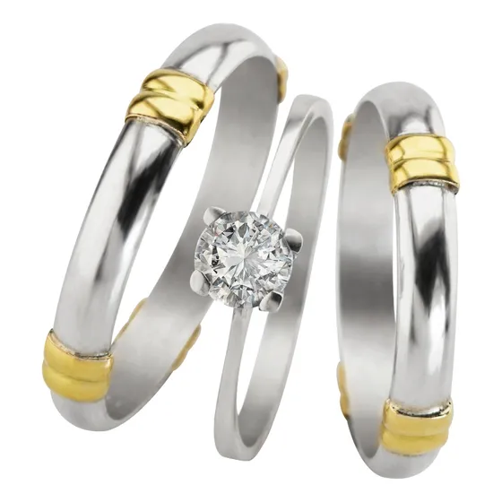 Alianzas Puntos Cardinales Plata Y Oro Anillo Solitario Boda