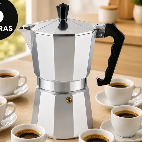 Cafeteira Italiana Moka Alumínio 6 Xícaras Café Expresso Espresso Para Fogão Manual Tradicional Resi