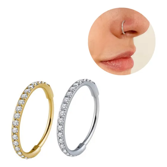 Piercing Nariz Argola Cravejada Titânio Nostril Fina Click